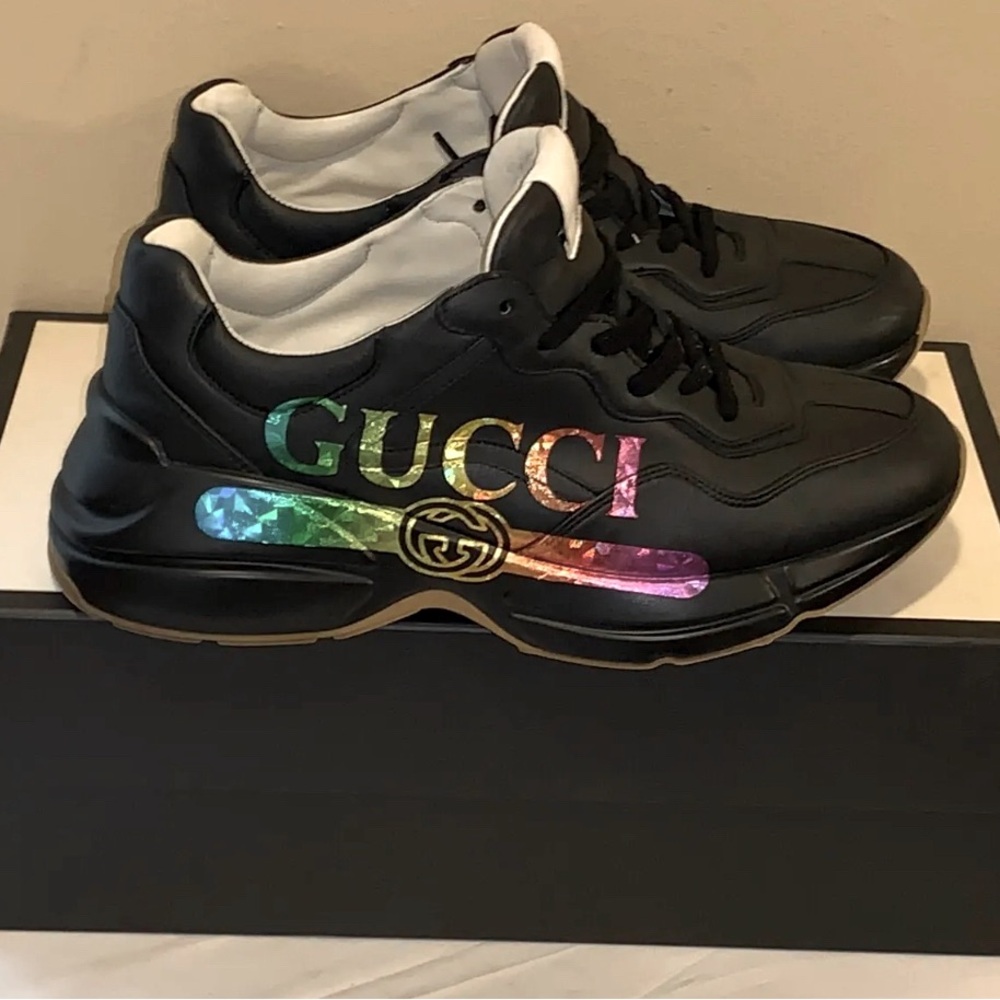 **EUC** Gucci Rhyton Iridescent Logo Sneakers - Picture 1 of 9